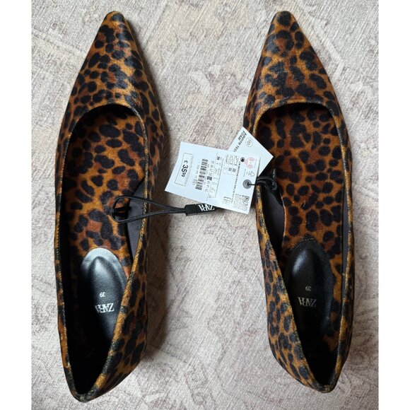 NWT ZARA Leopard Print Pointed Toe Low Heel Shoes - Picture 2 of 7